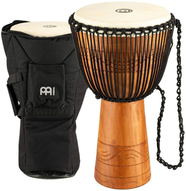 African "Water Rhythm" Style Rope Tuned Wood Djembe with Bag (3 Sizes)
